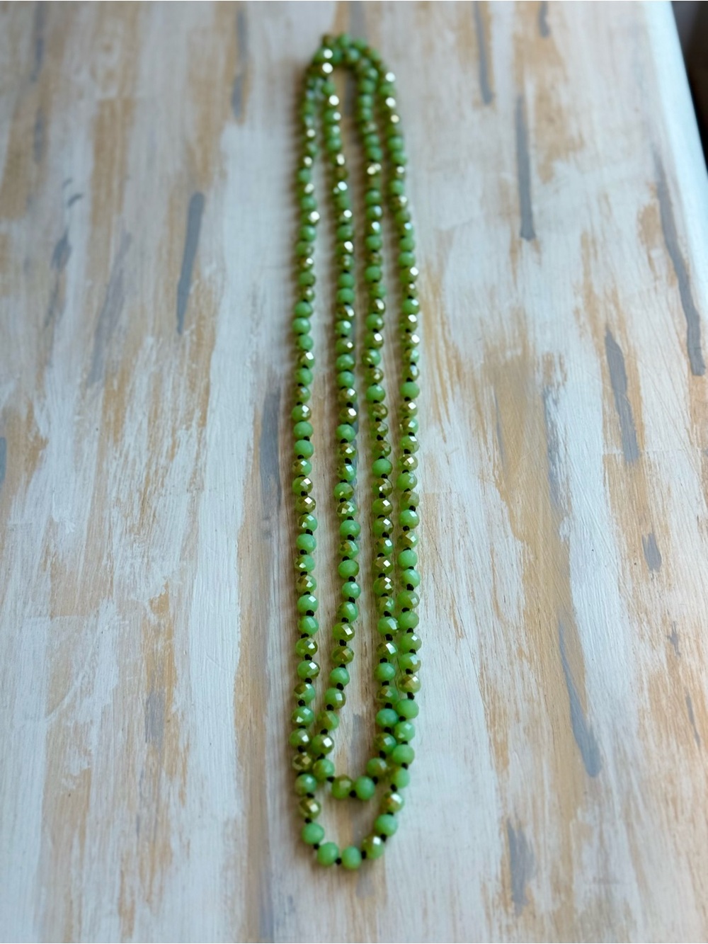 Green Faceted Beaded Long Layering Necklace